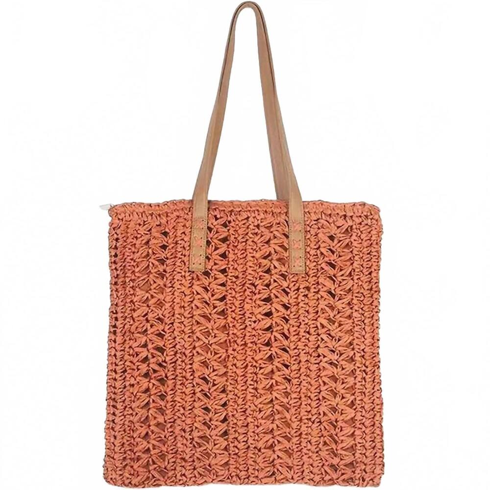 NEW 22TOTE women's handwoven lightweight woven tote bag in paper straw light ora